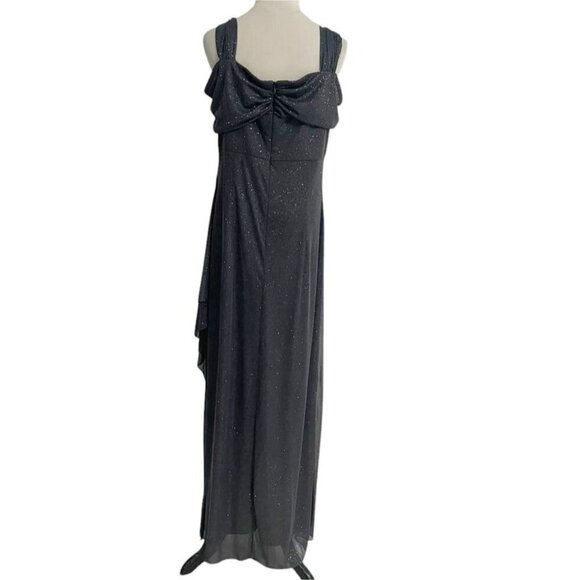 Alex Evenings Size 16 Maxi Dress Sleeveless Gray Shimmer Wedding Party Ruched - Picture 7 of 11